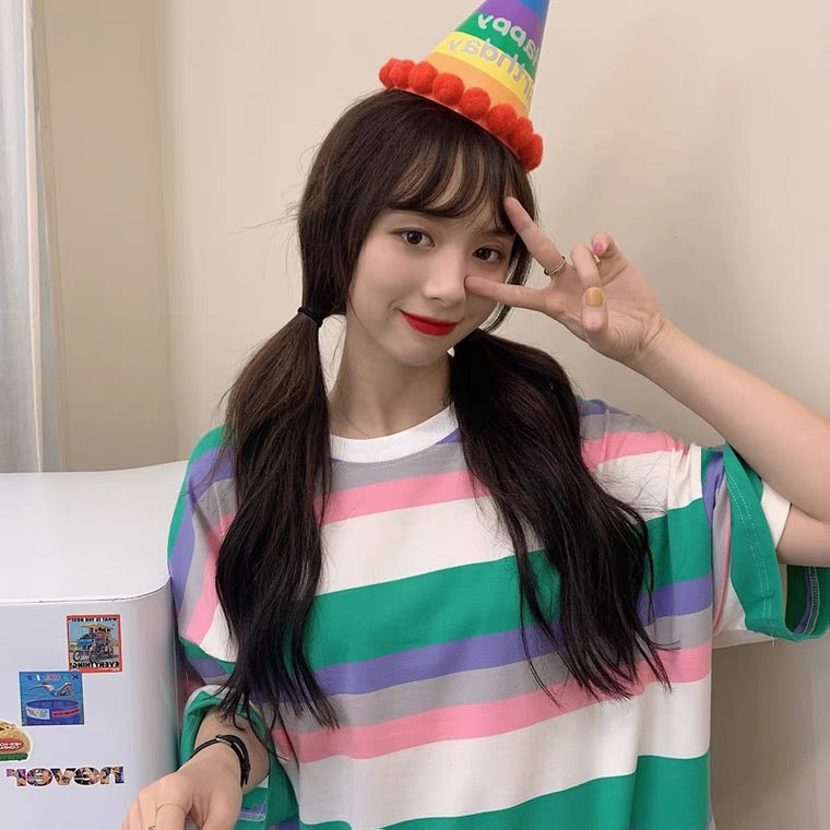 Simple Cute Short Sleeve Striped T-shirt, Loose, Student-languid Style, Gentle Top AP000151