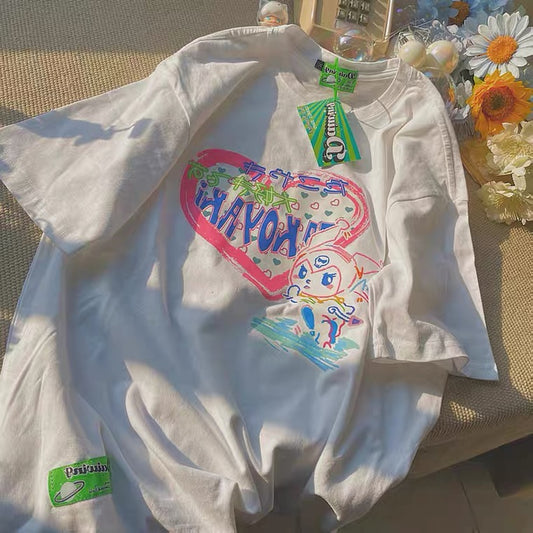 Large Size Short Sleeve T-shirt, Loose, Bf Lazy Style, Printed Top AP00093