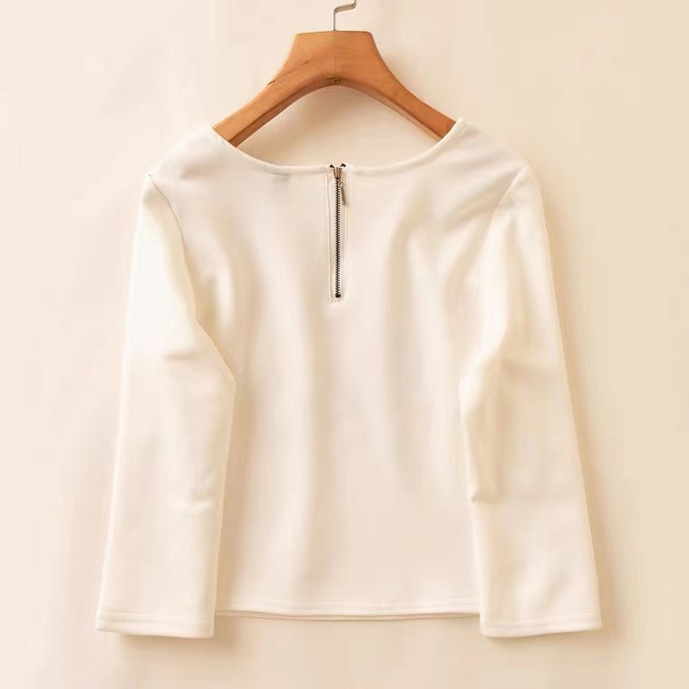 Round Collar Turtleneck T - Shirt, Short Style, Loose Solid Color Crop Top AP000170