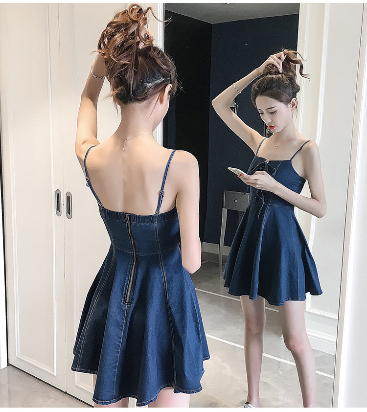 Spaghetti Strap Denim Dress, Temperament, Sweet Backless Dress AP00218