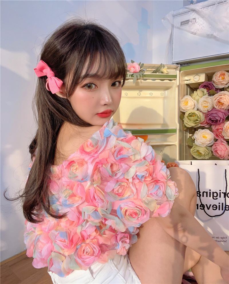 Summer Women's Three-dimensional Petal Short Shirt Top AP00038