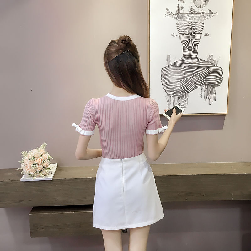 Simple Cute Round Neck Short-sleeved Bow T-shirt for Women AP000110