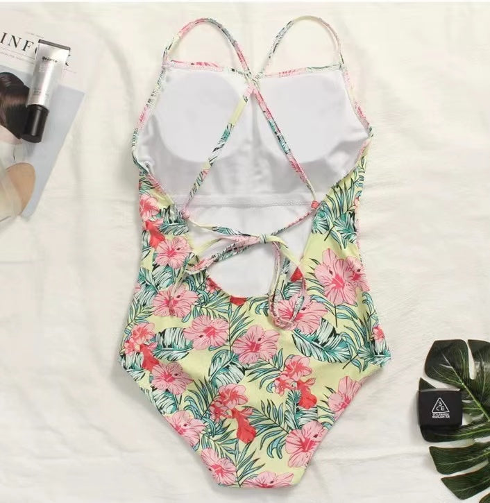 Women Swimwear, Vintage, Little Floral One-piece Bikini Triangle, Sexy Backless Swimsuit AP000139