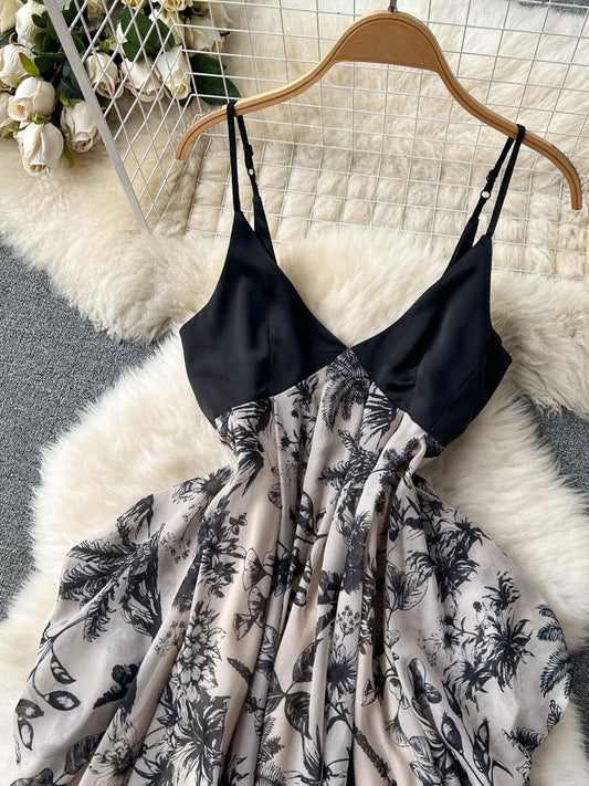 Women Dress Casual Loose Floral Print Irregular Long Dress Elegant High Waist Party Dress AP00203