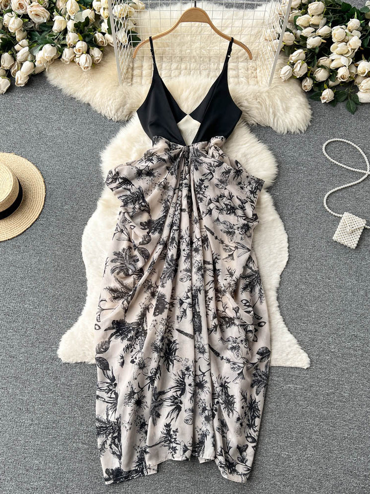 Women Dress Casual Loose Floral Print Irregular Long Dress Elegant High Waist Party Dress AP00203