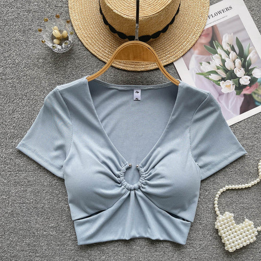 Streetwear Sexy Crop Top Women Fashion V Neck Bra Hollow Out Design Elegant Ladies Slim Outwear AP000165