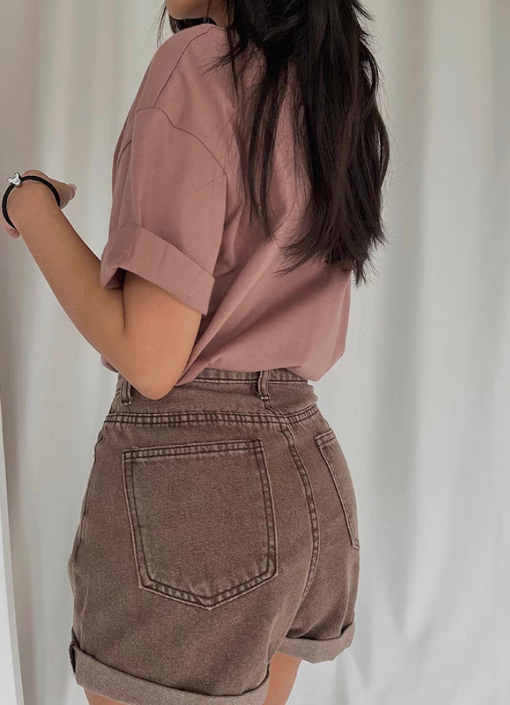 Street, Retro, Brick Red Letter Pattern Printed Short-sleeved T-shirt, Summer Loose Top AP00026