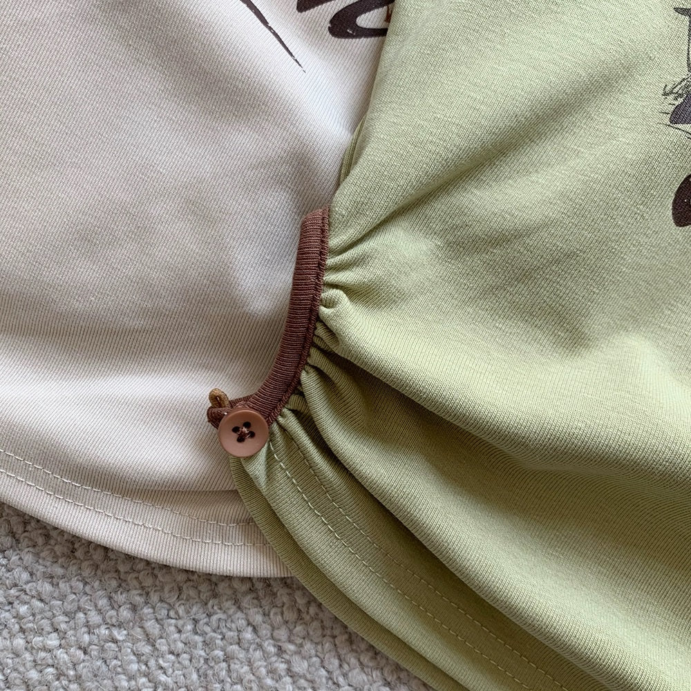 Cute Simple Stylish Printed Cut-out Short T-shirt AP000156