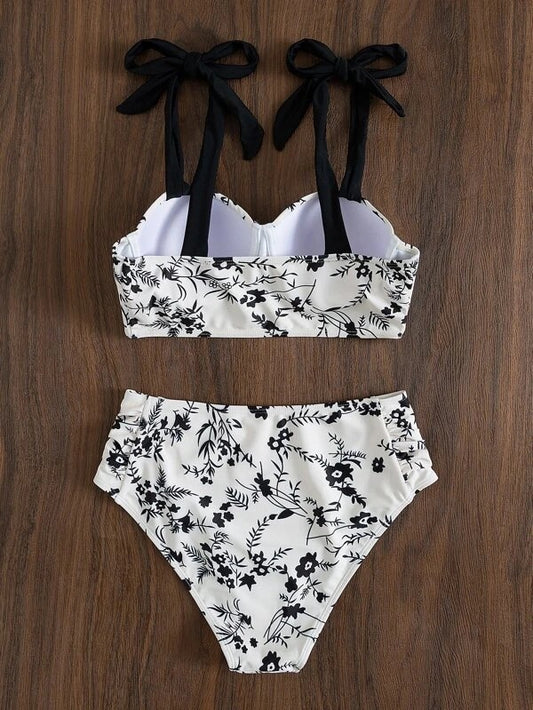 Split Print High Waisted Sexy Bikini Swimsuit Girl Small Chest Gathering AP000117