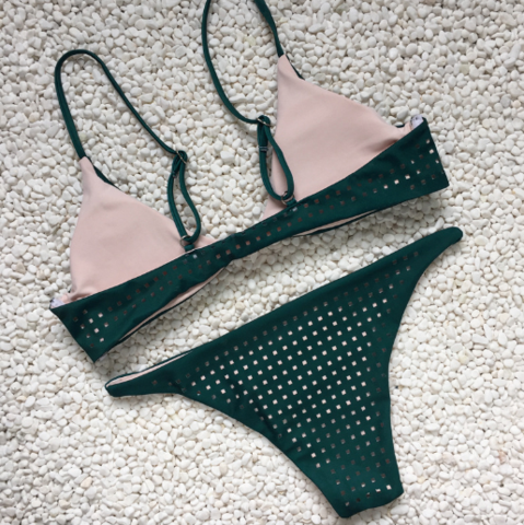 Green Hollow Split Swimsuit Multi - Rope Bandage Bikini AP000124