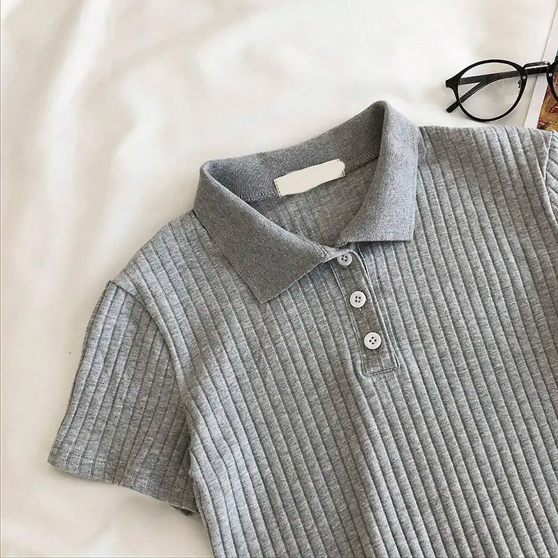 New Simple Ribbed Knitted Short Sleeve Polo Shirts AP000183
