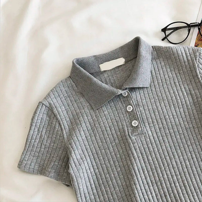 New Simple Ribbed Knitted Short Sleeve Polo Shirts AP000183