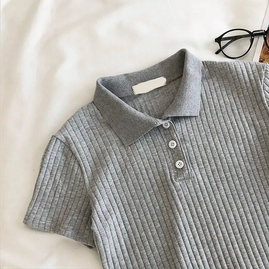New Simple Ribbed Knitted Short Sleeve Polo Shirts AP000183