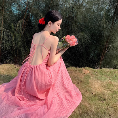 New Elegant Women Sexy Backless Beach Spaghetti Strap Dress  AP0258