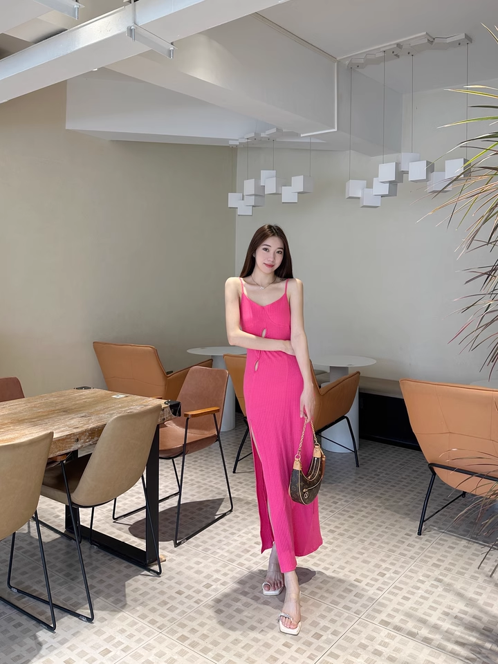 New Fashion Casual Rose Pink Sleeveless Halter Dress  AP0250