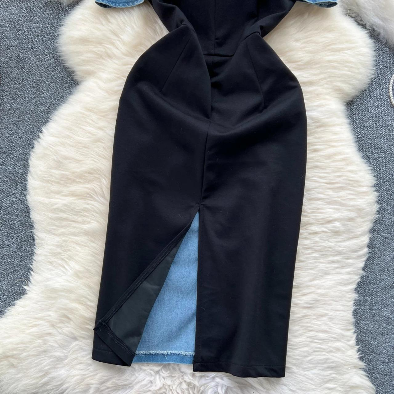 Sleeveless Denim Dress With Black Panel Detailing AP00216