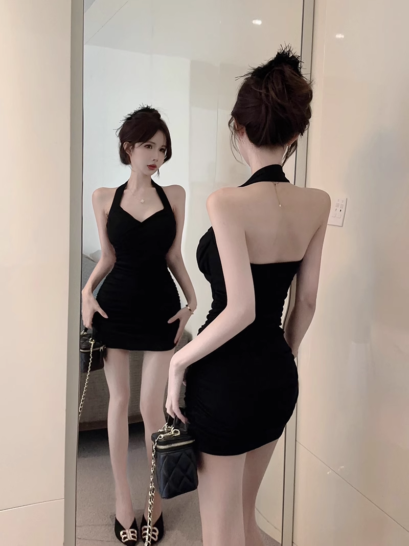 Sexy Fashion Women Black Short Halter Dress AP0239