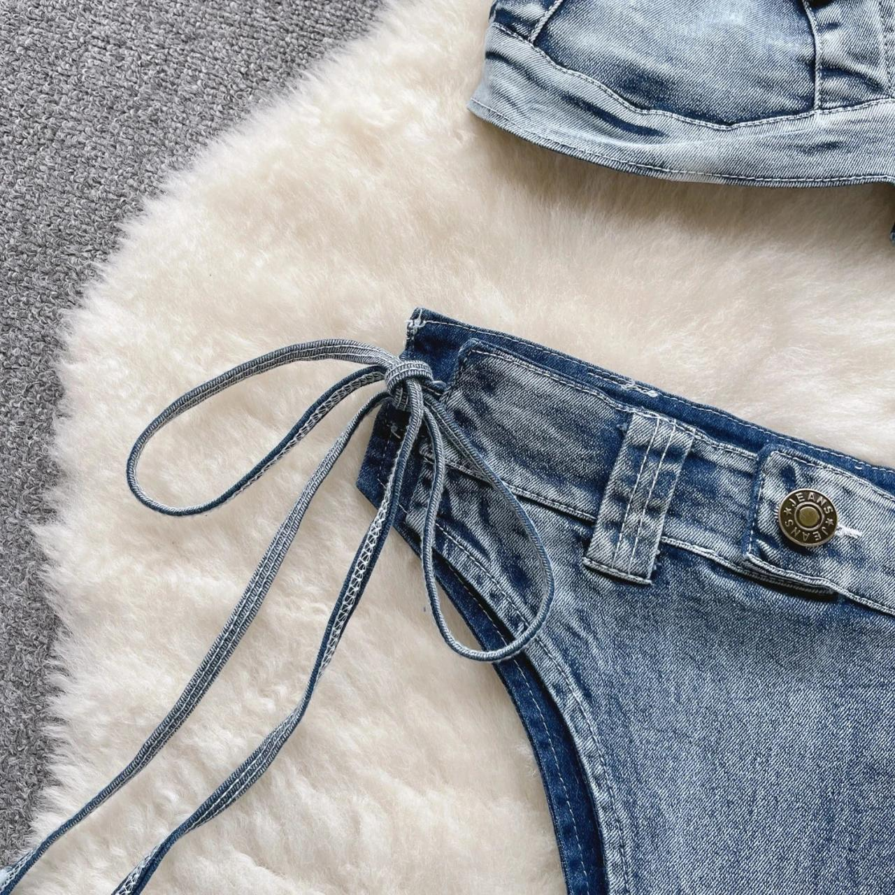 Denim Look Halter Bikini Set For Women AP000119