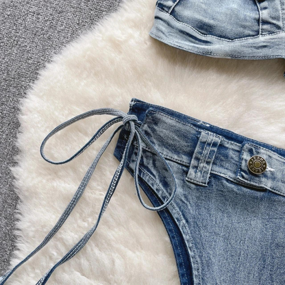 Denim Look Halter Bikini Set For Women AP000119