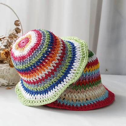 Handwoven Colorful Striped Summer Beach Bucket Hat AP00232