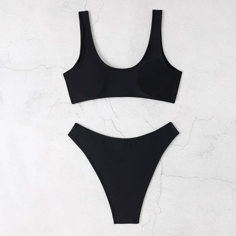 Elegant Black High-waisted Bikini With Gold Accents AP000136