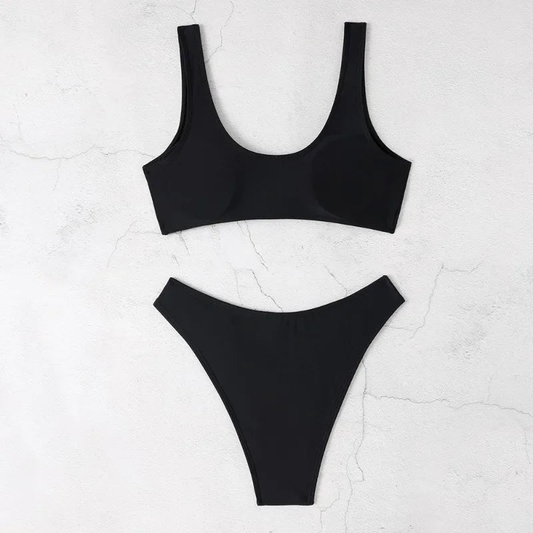 Elegant Black High-waisted Bikini With Gold Accents AP000136