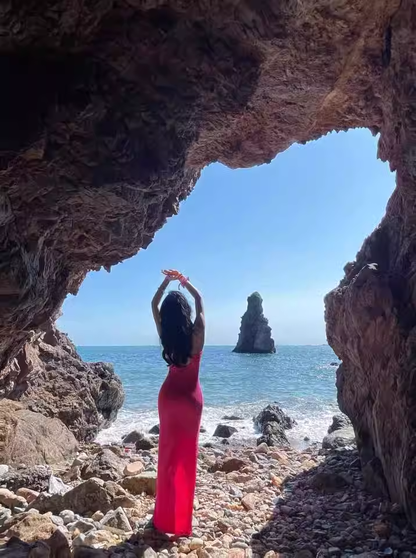 New Fashion Casual Rose Pink Sleeveless Halter Dress  AP0250