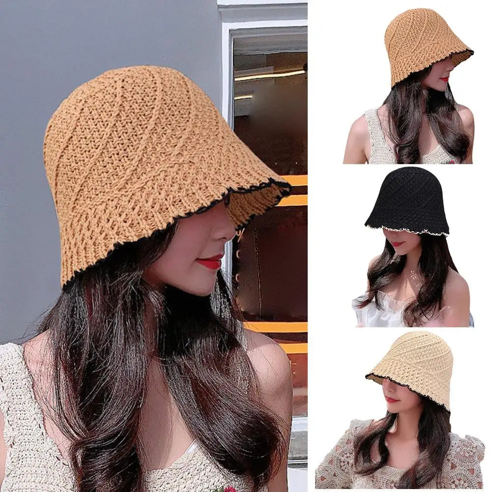 Handmade Black Crochet Bucket Hat For Women AP00234