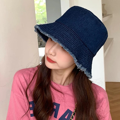 Denim Frayed Edge Bucket Hat For Women AP00235