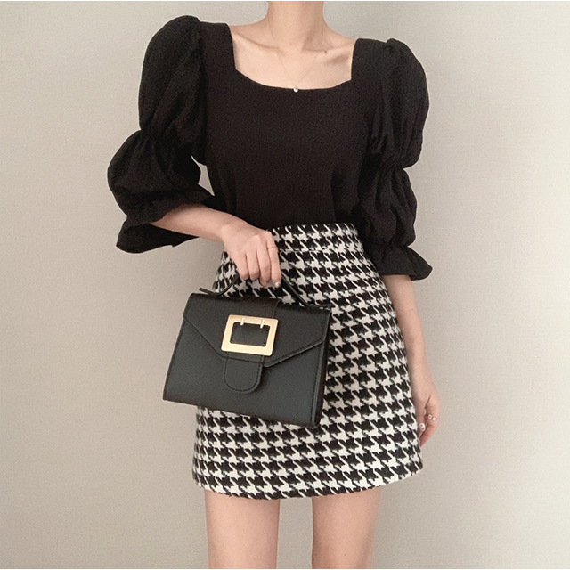 New Vintage Sexy Women Pleated Top Smocked Square Neck Collar Puff Sleeve Tops Blouse AP000195