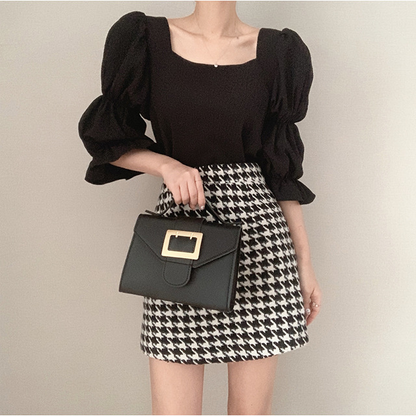 New Vintage Sexy Women Pleated Top Smocked Square Neck Collar Puff Sleeve Tops Blouse AP000195