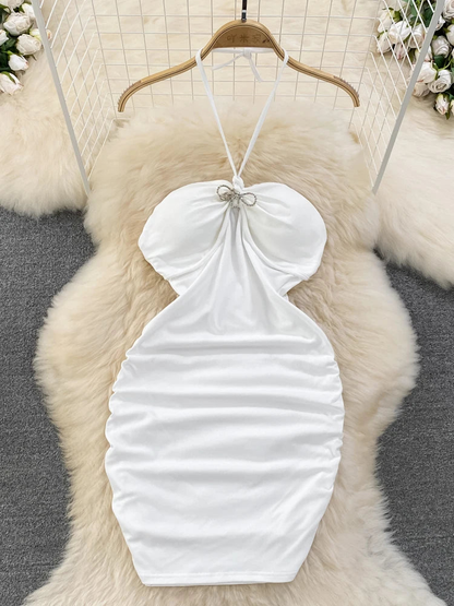 Women Pink Halter Neck Mini Dress With Bow Detail Simple Fashion AP00206