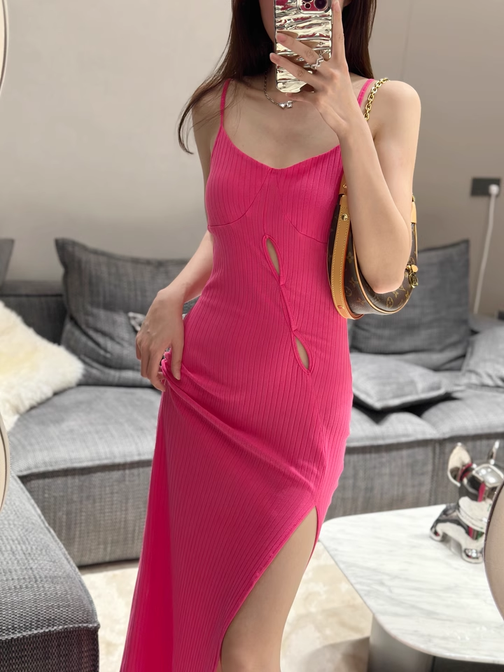 New Fashion Casual Rose Pink Sleeveless Halter Dress  AP0250