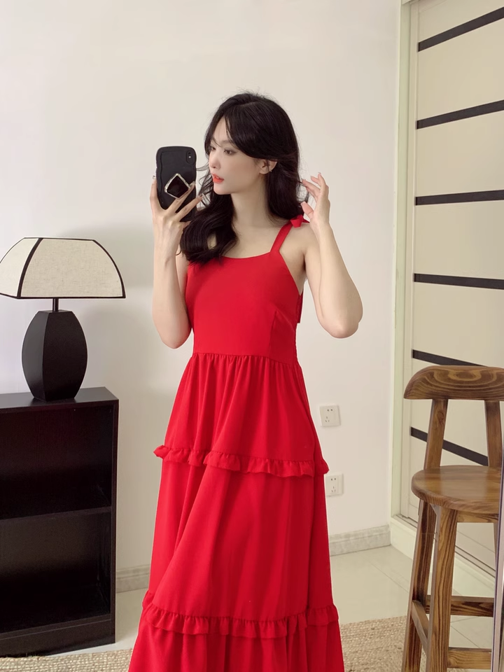 New Fashion Red Casual Sleeveless Beach Spaghetti Strap Dress  AP0248