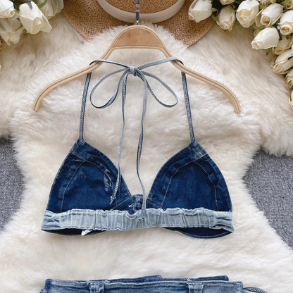 Denim Look Halter Bikini Set For Women AP000119