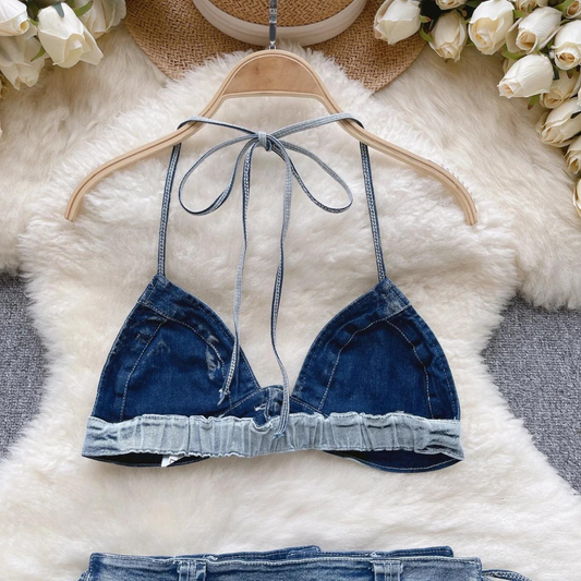 Denim Look Halter Bikini Set For Women AP000119