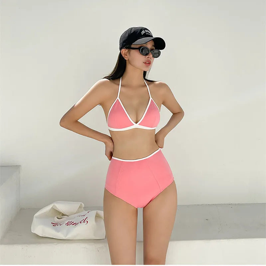 Stylish Pink High-waist New Fashion Bikini Set For Women AP000123