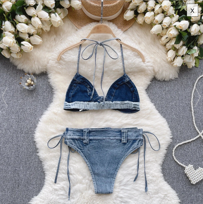 Denim Look Halter Bikini Set For Women AP000119