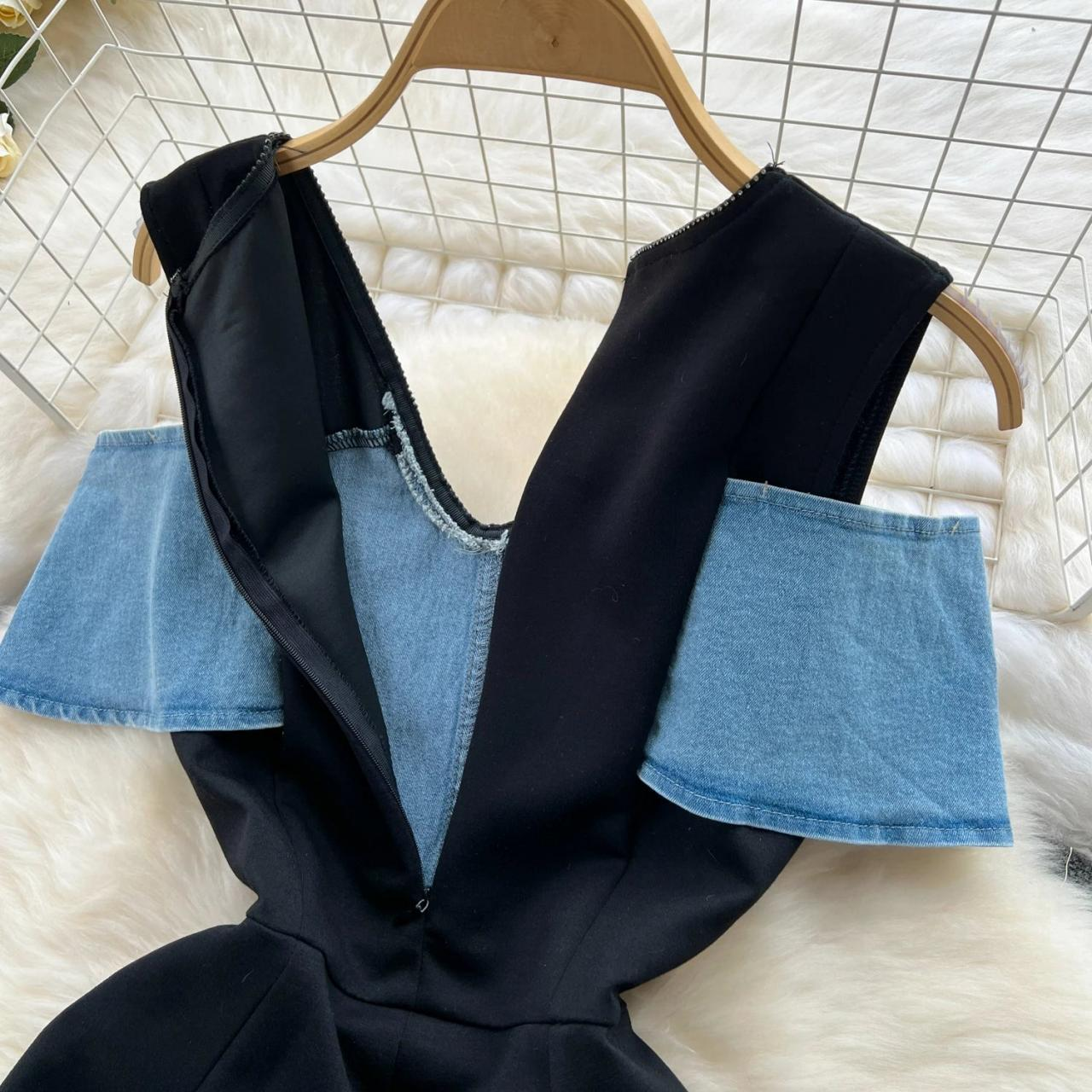 Sleeveless Denim Dress With Black Panel Detailing AP00216
