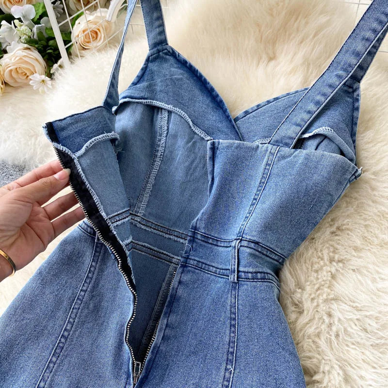 Simple Fashion Denim Sleeveless Midi Dress With Slit AP00212