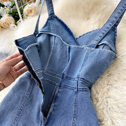 Simple Fashion Denim Sleeveless Midi Dress With Slit AP00212