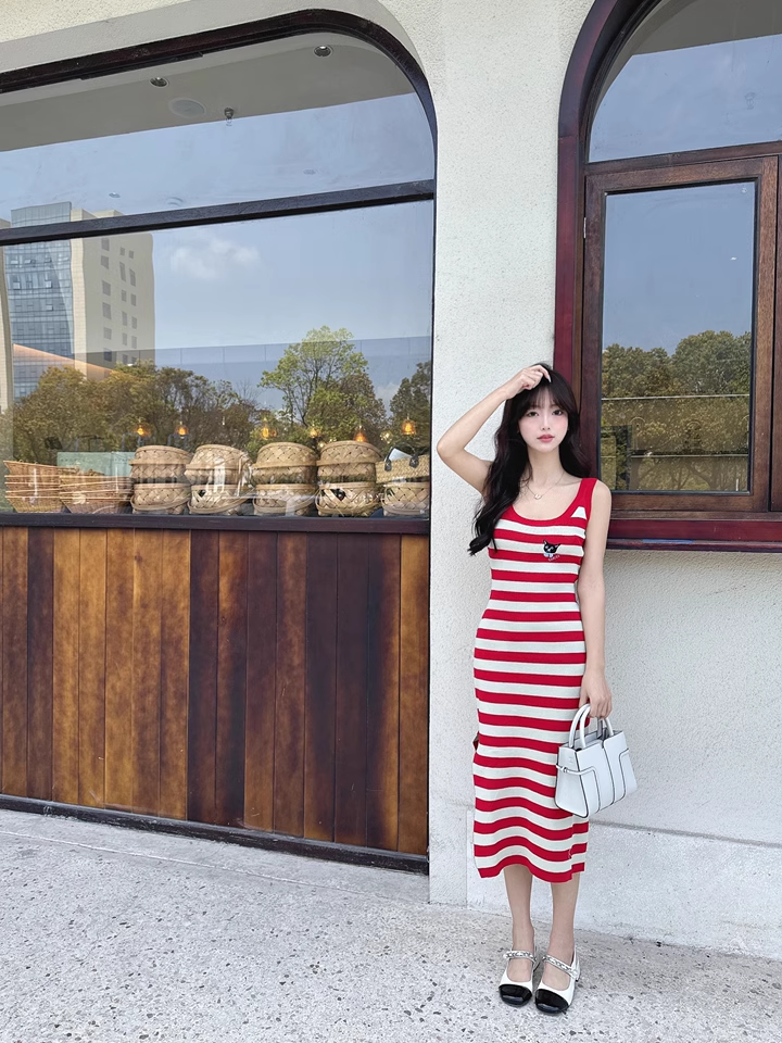 New Fashion Red Streak Casual Sleeveless Spaghetti Strap Dress  AP0249