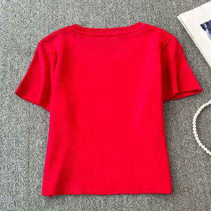 Cute Women Butterfly Print Short-sleeve Cropped T-shirt AP000158