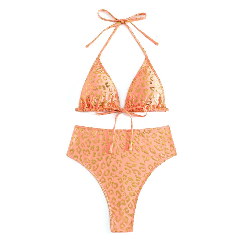 New Fashion Women Tropical Print High-waist Bikini Swimwear Set AP000126