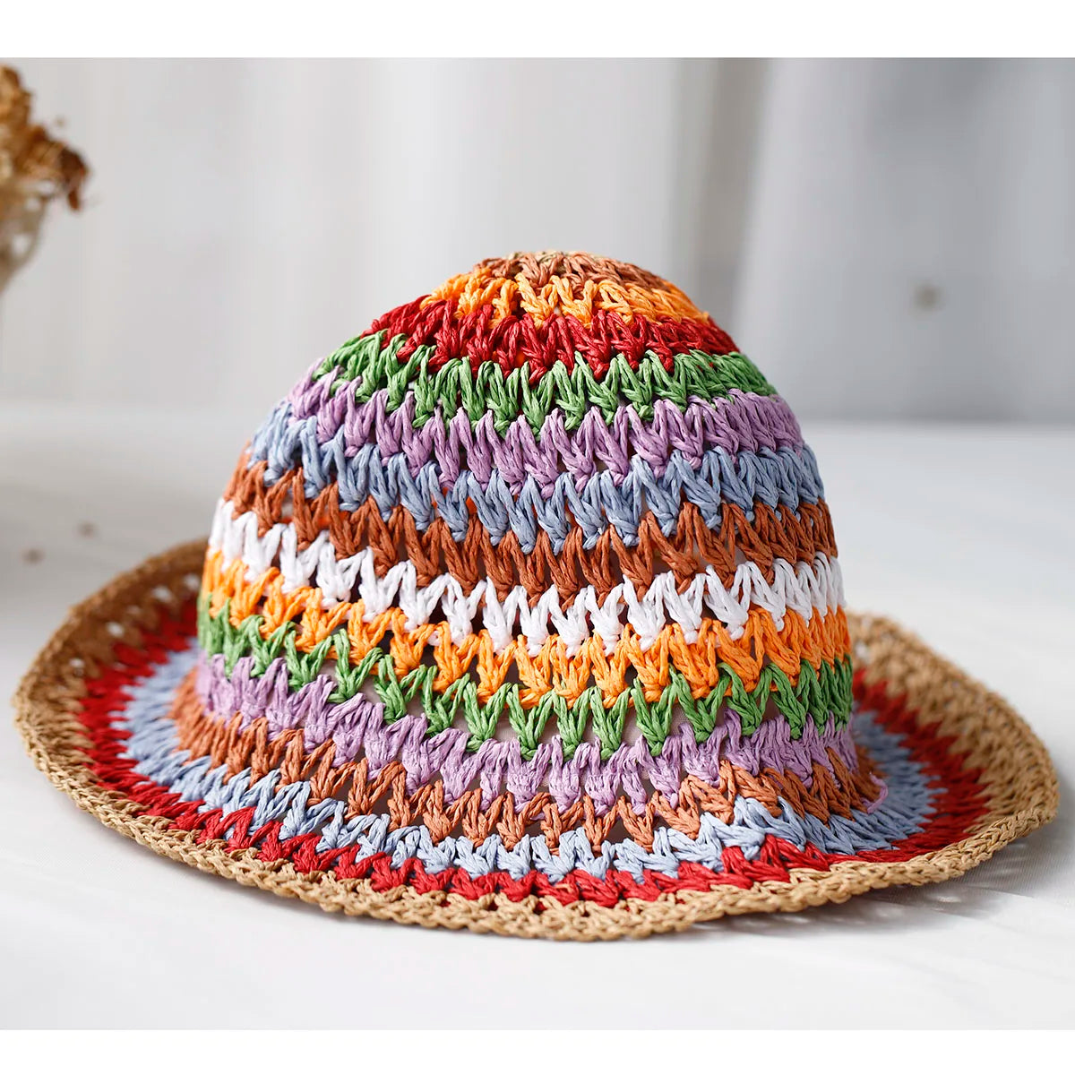 Handwoven Colorful Striped Summer Beach Bucket Hat AP00232