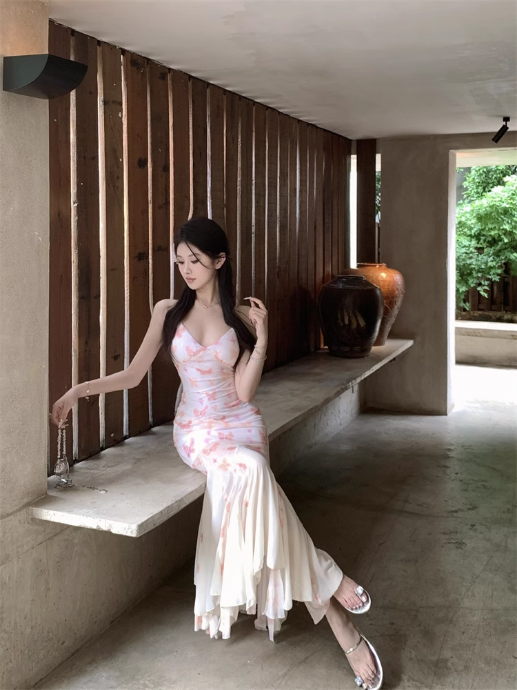 New Stylish Women Pink Butterfly Mermaid Spaghetti Strap Dress  AP0260