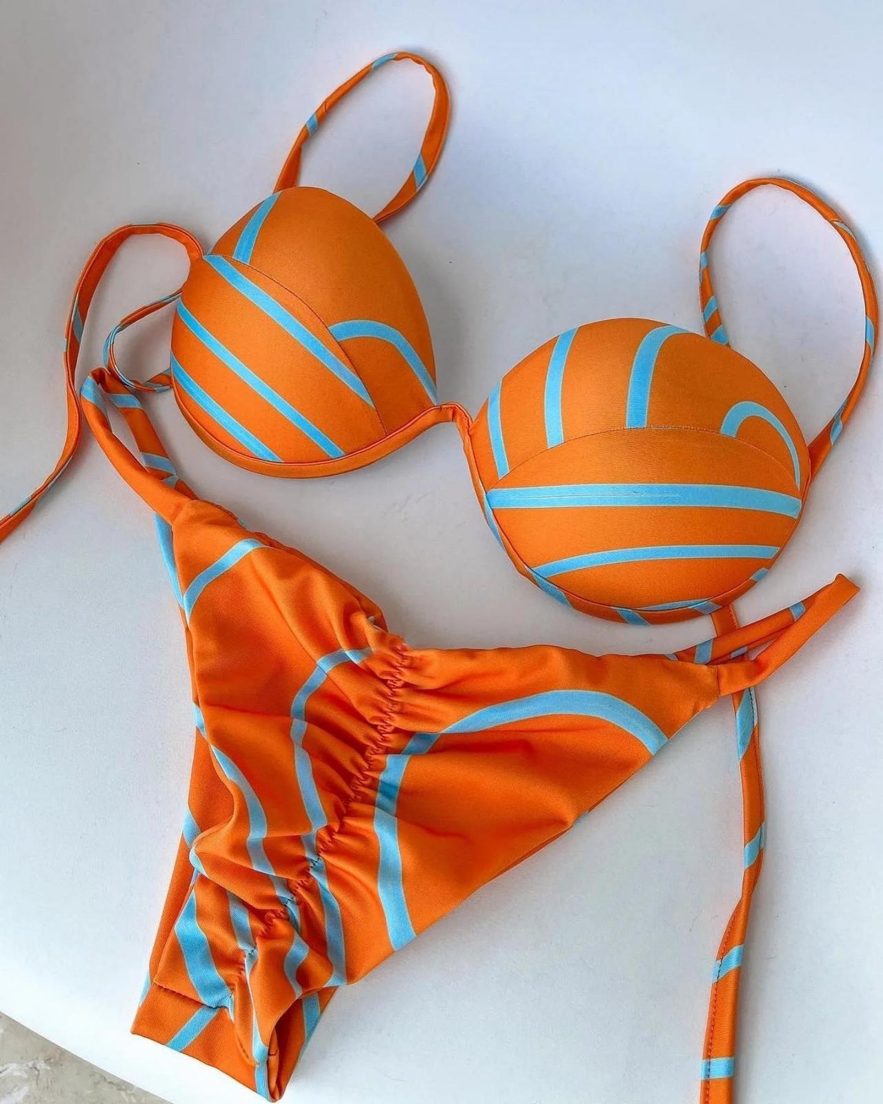 Women Two-tone Bikini Set With Matching Scrunchie AP000143
