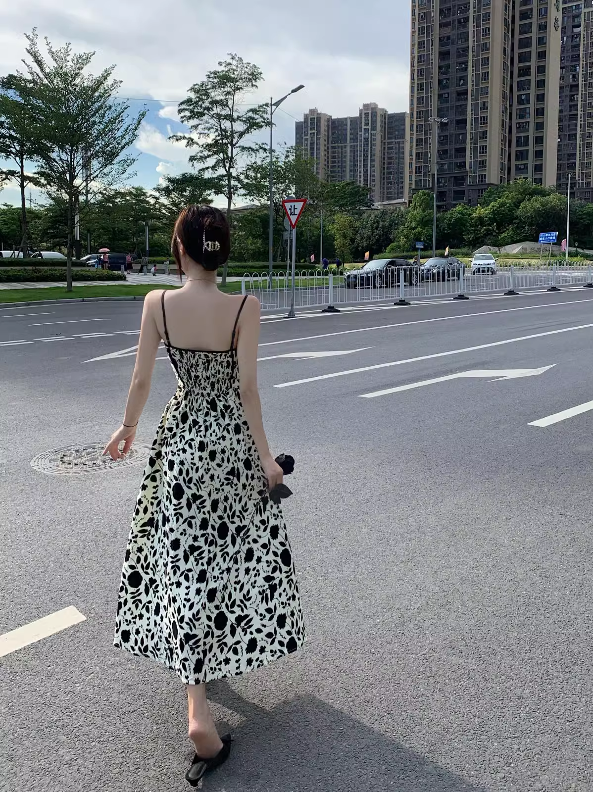 New Fashion Stylish Floral High-waisted Spaghetti Strap Dress AP0237