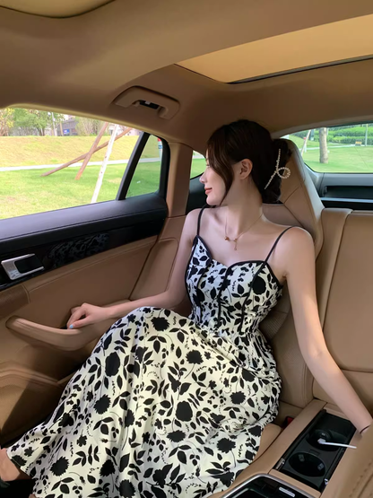 New Fashion Stylish Floral High-waisted Spaghetti Strap Dress AP0237