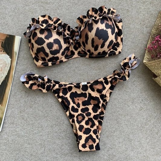 Chic Leopard Print Two-piece Bikini Swimwear Set AP000150
